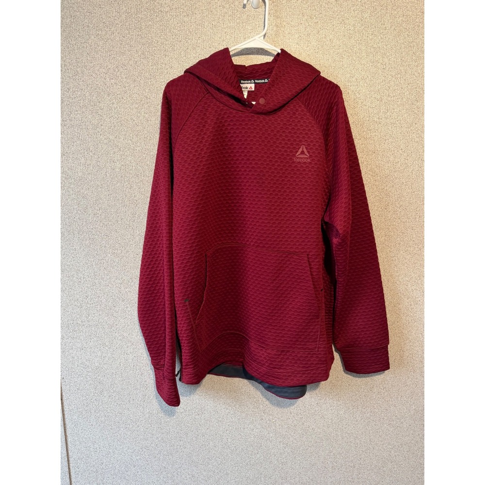 Reebok Mens XL Textured‎ Waffle Knit Hoodie Burgundy Maroon Snap Neck REM23ST109